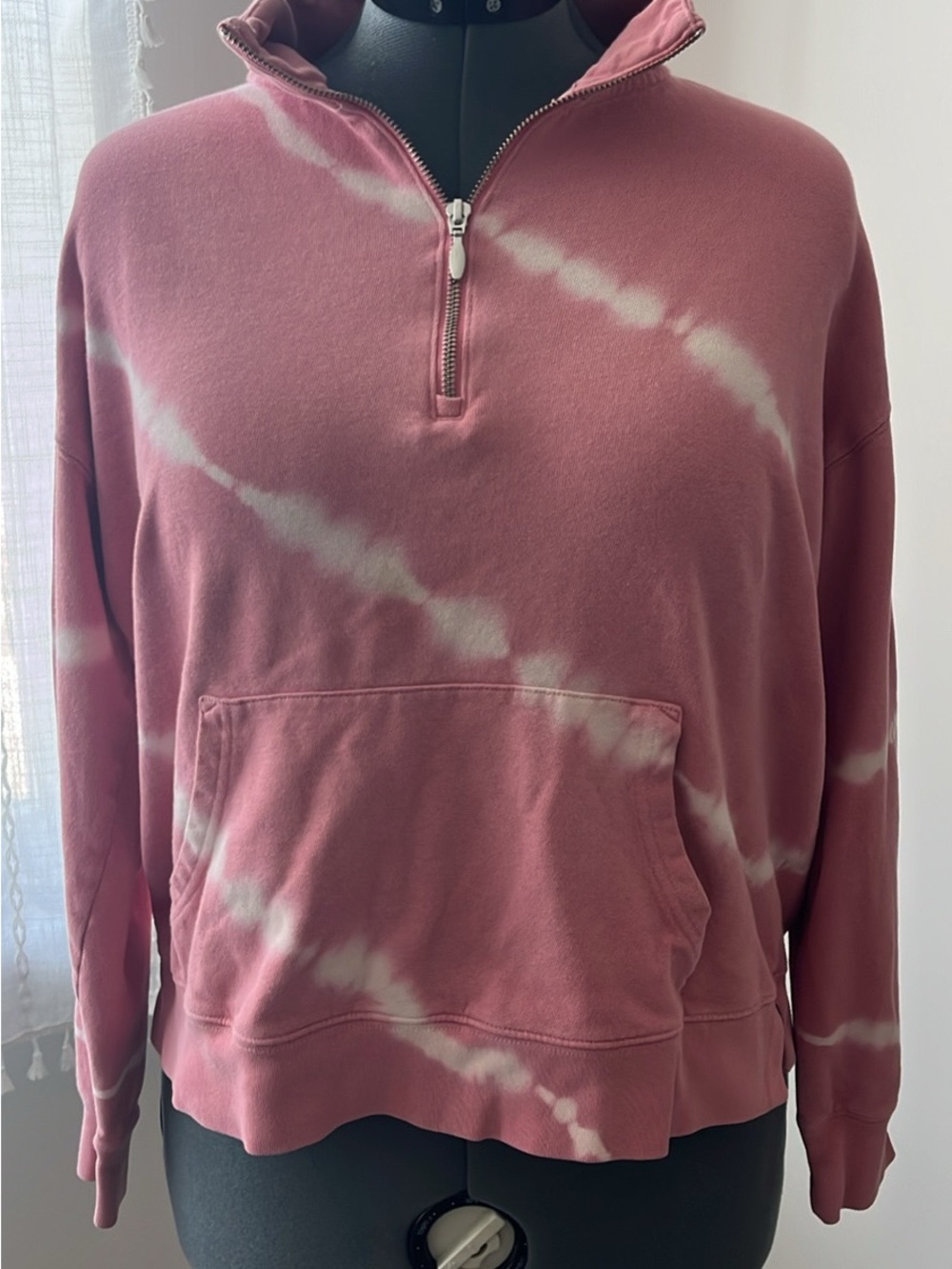 Old Navy Pink and White Tie-Dye Quarter-Zip Pullover